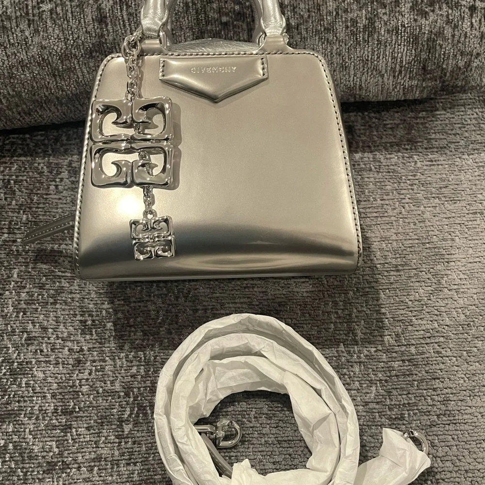 Givenchy Silver Antigona Nano Bag with Polished Hardware